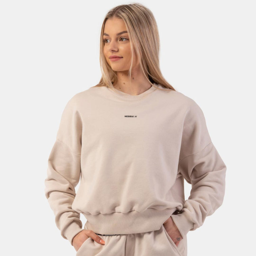 NEBBIA Loose Fit Sweatshirt "Feeling Good", Kräm