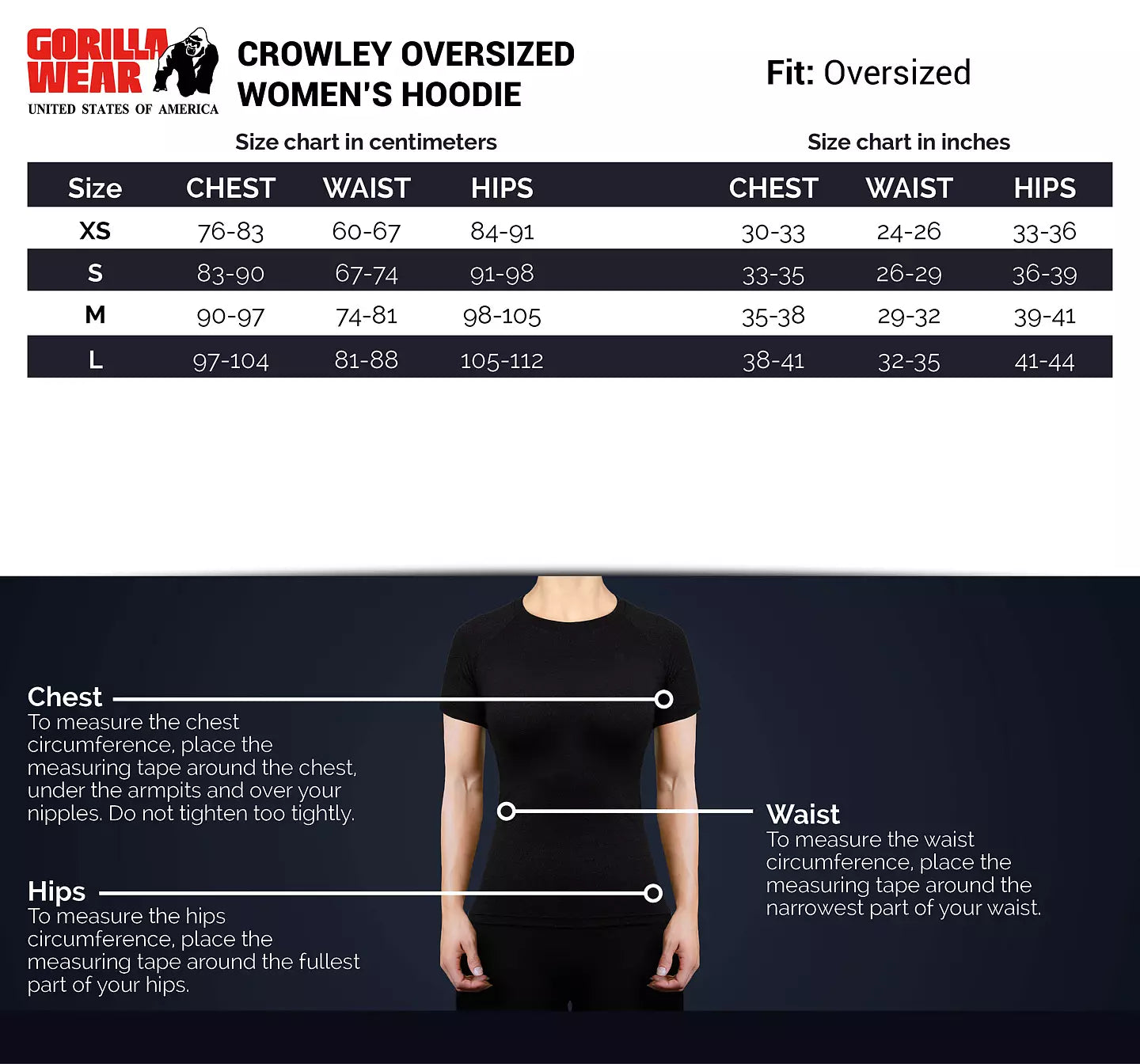 Gorilla Wear Crowley Oversized Women's Hoodie, Black