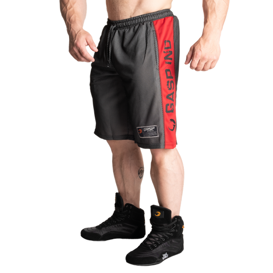 GASP No1 Mesh Shorts, Black/Red