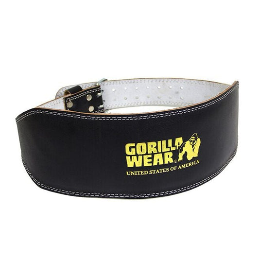 Gorilla Wear 6 Inch Padded Leather Belt, Black/Gold