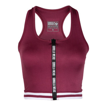 Gorilla Wear Mesa Zip Front Crop Top, Burgundy Red