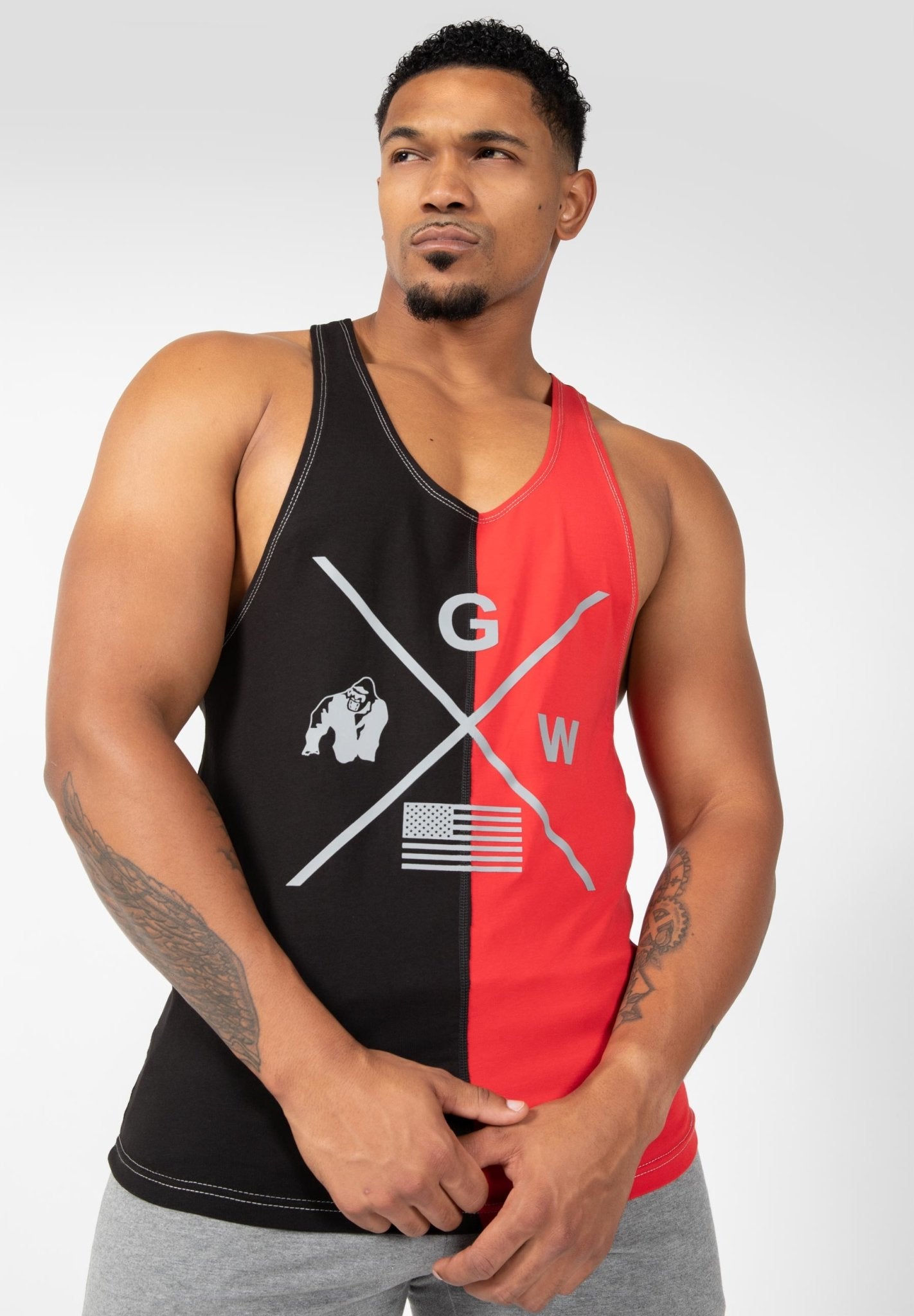 Gorilla Wear Sterling Stringer Tank Top, Black/Red
